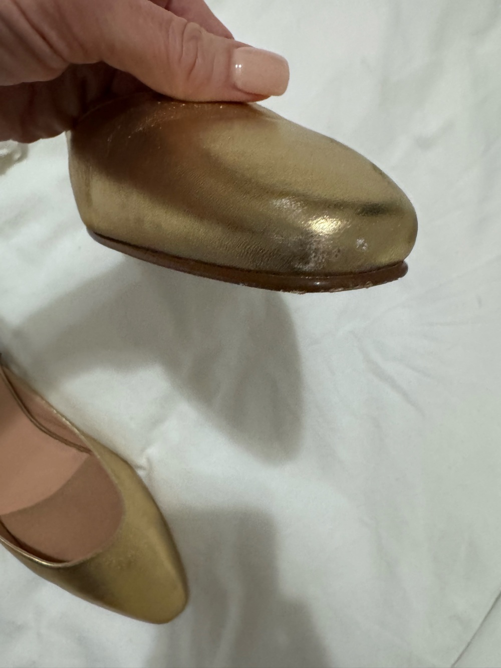 J. Crew Metallic Gold Pointed-Toe Slip-On Mules, Flats, Made in Italy - Picture 6 of 8